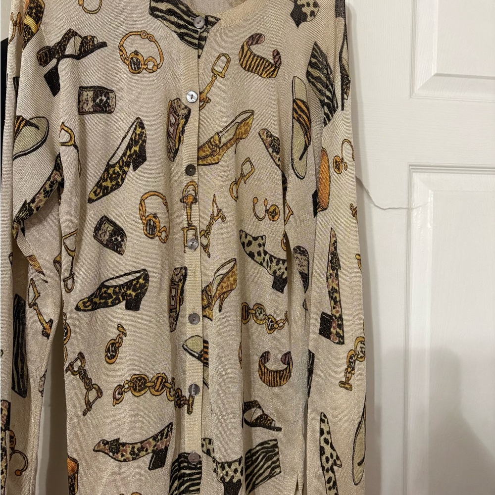 Patterned Button-Up Shirt with Shoe and Accessory Print
